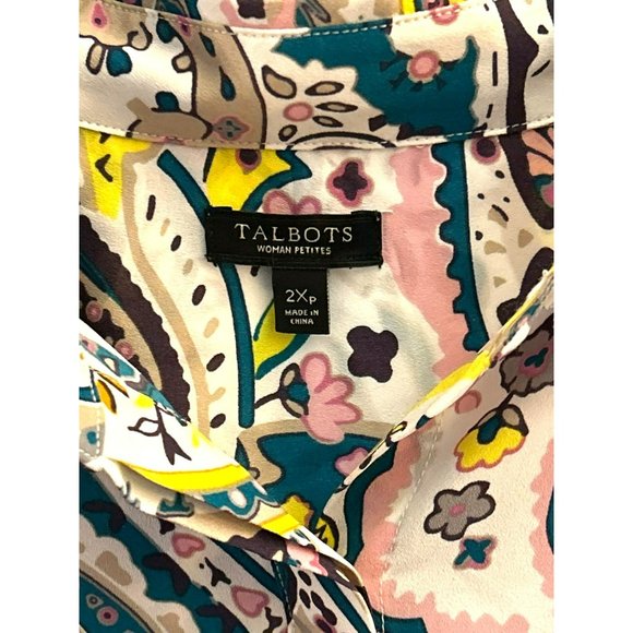 Talbots Women's Plus Sz Paisley Print Button Down Up 2XP Long Adjustable Sleeve - Picture 3 of 5